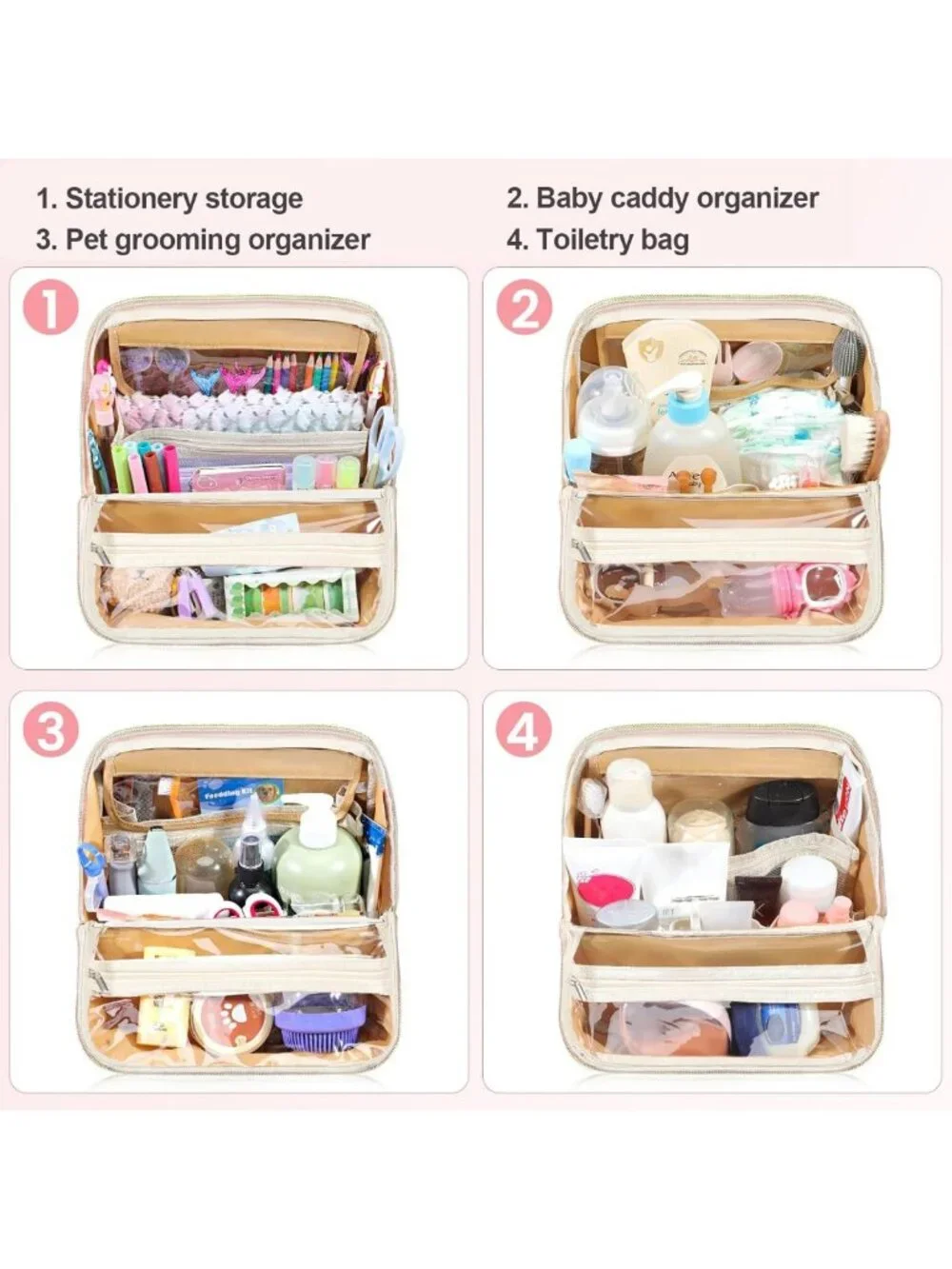 Large Capacity Makeup Bag with Brush Holder & Mirror - Waterproof Travel